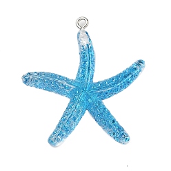 Морская звезда Непрозрачные подвески смолы, с железной платиной петлей, морская звезда, 41x38x7.5 мм, отверстие : 2 мм