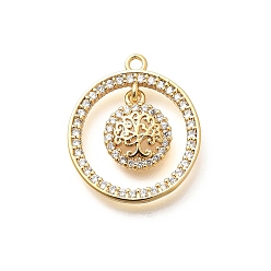 Tree of Life Латунные микро проложить кубического циркония подвески, без кадмия, без никеля и без свинца, реальный 18 k позолоченный, кольцо прелести, древо жизни, 21x18x3 мм, отверстие : 1.5 мм