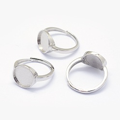 Platinum Rhodium Plated 925 Sterling Silver Finger Ring Components, Flat Round, Size 7, Platinum, Tray: 10mm, 17mm