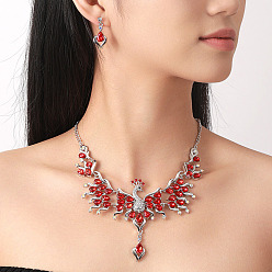 Светло-сиамский Наборы сережек и ожерелий из сплава со стразами в виде павлина и сердца, сверкающие элегантные преувеличенные ювелирные наборы, Light Siam, 450 мм, серьги: 30 mm, кулон размер: 70 мм