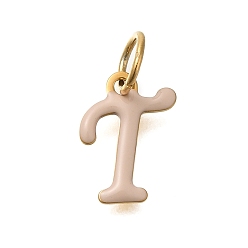 Letter T Ионное покрытие (ip) 304 эмалированные буквы из нержавеющей стали, с целью перехода в кольце, реальный 14 k позолоченный, Письмо T, 12x9x1 мм, отверстие : 5 мм