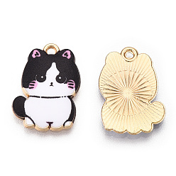 Черный Печатные подвески сплава, светлая глотка, кошка прелести, чёрные, 21x14.5x1.5 мм, отверстие : 1.4 мм