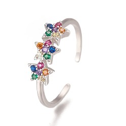 Platinum Brass Micro Pave Cubic Zirconia Finger Rings, Star, Platinum, Size 6, 16mm