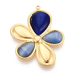 Прусский Синий 304 подвески из нержавеющей стали, цветок, со стеклом, реальный 18 k позолоченный, ионное покрытие (ip), берлинская лазурь, 35.5x29x4~4.5 мм, отверстие : 1.6 мм
