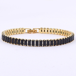 Черный Теннисные браслеты из кубического циркония, браслет-цепочка из латуни с прямоугольными звеньями, чёрные, нет размера