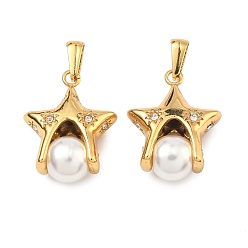 Золотой 304 подвески из нержавеющей стали с микропаве из стразов, звезды прелести, с абс пластмассовой имитационной жемчужиной, золотые, 26x20x4 мм, отверстие : 6.5x2.5 мм