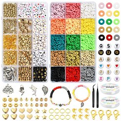 Mixed Color DIY Handmade Polymer Clay & CCB Plastic Beads Stretch Bracelets Making Kits, Mixed Color, Polymer Clay Beads Disc/Flat Round: 6x0.5~1mm, Hole: 1.8mm, about 7g/color