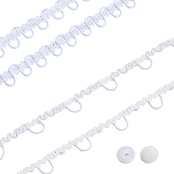 Blanc Ruban de dentelle élastique à boutonnière en polyester, avec boutons à tige en plastique, blanc, 1/4~5/8 pouces (5.5~14.6 mm)
