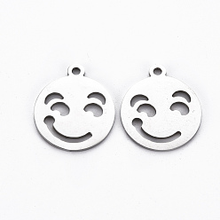 Нержавеющая Сталь Цвет Не тускнеющие 201 подвески из нержавеющей стали, резать, плоский круглый с выражением, цвет нержавеющей стали, 17.5x15x1 мм, отверстие : 1.5 мм