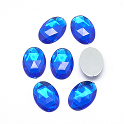 Blue Acrylic Rhinestone Flat Back Cabochons, Faceted, Bottom Silver Plated, Oval, Blue, 18x13x4.5mm