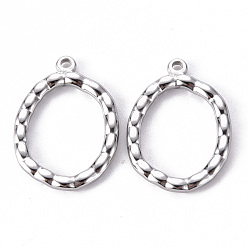 Stainless Steel Color Non-Tarnish 304 Stainless Steel Open Back Bezel Pendants, For DIY UV Resin, Epoxy Resin, Pressed Flower Jewelry, Oval, Stainless Steel Color, 28x20.5x3mm, Hole: 1.6mm