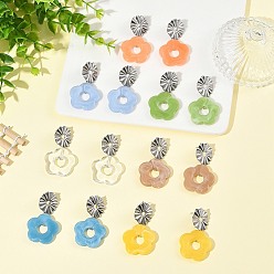 Stainless Steel Color Acrylic & 304 Stainless Steel Stud Dangle Earrings, Flower, Stainless Steel Color, 47x27mm