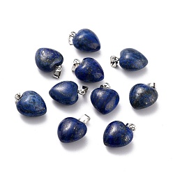 Lapis Lazuli Natural Dyed Lapis Lazuli Pendants, with Platinum Brass Loops, Heart, 18~19x15~15.5x6~8mm, Hole: 6x2.5~3mm