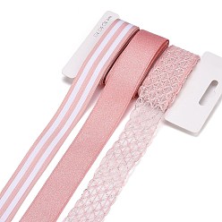Pink 9 ярдов 3 стилей полиэфирной ленты, для поделок своими руками, бантики для волос и украшение подарка, светло-розовая палитра, розовые, 1~1-1/8 дюйм (25~28 мм), около 3 ярдов / стиль