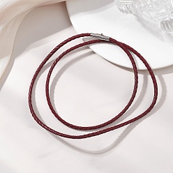 Сиена 3мм панк-рок круглые плетеные кожаные шнурки ожерелья, с 304 запирающей трубкой из нержавеющей стали и магнитными застежками, цвет нержавеющей стали, цвет охры, 23.23 дюйм (59 см)