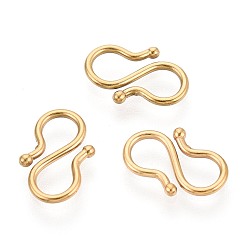 Настоящее золото 18K 304 из нержавеющей стали S-крюк пряжки, ионное покрытие (ip), реальный 18 k позолоченный, 12x8x1 мм