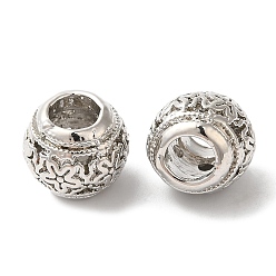 Платина Стойки покрытие сплава европейские шарики, без кадмия, без никеля и без свинца, бусины с большим отверстием, круглая с цветком, платина, 11x9 мм, отверстие : 5 мм