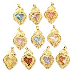 Mixed Color Rack Plating Brass Pendants, with Glass, Long-Lasting Plated, Cadmium Free & Lead Free, Strawberry Charms, Mixed Color, 30x21x6.5mm, Hole: 4x3.5mm