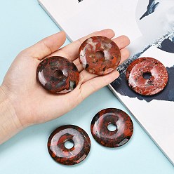 Брекчированных Джаспер Природные брекчированных яшмы подвески, подвески в виде пончиков/пи-дисков, 50x6~7 мм, отверстие : 10.5 мм