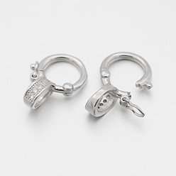 Платина Родиевое покрытие 925 стерлинговое серебро с микропаве и циркониевым застежкой-застежкой-застежкой, платина, 14x10x5 мм, отверстие : 3 мм