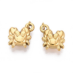 Настоящее золото 18K 304 прелести нержавеющей стали, с целью перехода в кольце, крабовое очарование, ионное покрытие (ip), реальный 18 k позолоченный, 15x12x4.5 мм, отверстие : 2.5 мм