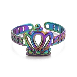 Rainbow Color Regenbogenfarben-Ionenplattierung (IP) 304 Offener Manschettenring aus Edelstahl, Ringe, Krone, us Größe 7 (17.3 mm), Fach: 10x11 mm