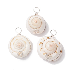 Серебро Подвески из натуральной медной проволоки в форме глаз Шивы, подвески в форме ракушек, серебряные, 22~26x15~21x8~13 мм, отверстие : 3.5 мм