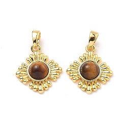 Настоящее золото 18K Латунные подвески из тигрового глаза, ромб прелести, реальный 18 k позолоченный, 17.5x15x4.5 мм, отверстие : 4x3 мм