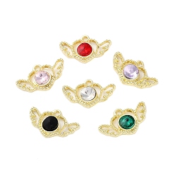 Golden Rack Plating Alloy Pendants, with Rhinestone, Wing, Mixed Color, Golden, 13.5x22x5mm, Hole: 2mm