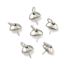 Платина Полукруглые латунные чашеобразные подвески для жемчуга, булавки-держатели для булавок, за половину пробурено бисера, без кадмия и без свинца, стойки покрытие, платина, 7x7x3.5 мм, Перейти кольцо: 5x0.8 мм, внутренний диаметр: 3.5 мм