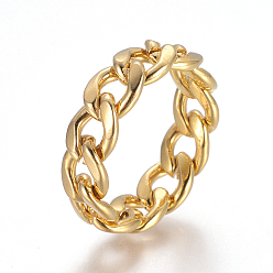 Golden Unisex 304 Stainless Steel Rings, Curb Chains Finger Rings, Unwelded, Wide Band Rings, Golden, Size 6, 16mm, 7mm