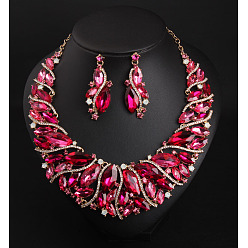 Фуксиновый Ожерелья из сплава со стразами и серьги-гвоздики в форме капли для женщин, красно-фиолетовые, 450 мм