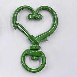 Темно-Зеленый Поворотные застежки из цинкового сплава, окрашенные распылением, поворотный карабин-лобстер, сердце, темно-зеленый, 34x24 мм, отверстие : 9 мм