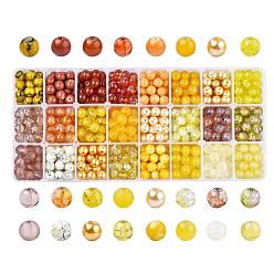 Gelb Gemischten Stil Glasperlen, gefärbt, Runde, 24 Farben, Farbverlauf, Gelb, 8 mm, Loch: 1.3~1.6 mm, ca. 27~30 PC / Farbe, 648~720 Stück / Karton