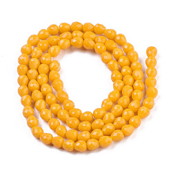 Gold Opaque Solid Color Glass Beads Strands, Faceted, Teardrop, Gold, 4.5~5x4x4mm, Hole: 1mm, about 97~101pcs/strand, 16.54~18.5 inch(42~47cm)
