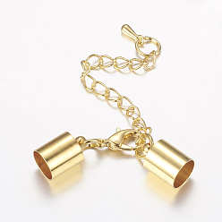 Golden Brass Chain Extender,  with Alloy Lobster Claw Clasps, Golden, 41mm, Chain Extenders: 63mm long, 3mm wide, Cord Ends: 12x8mm, 7.5mm inner diameter
