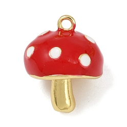 (123L) Белый крем непрозрачный блеск Латунь эмаль подвески, грибное очарование, без свинца и без кадмия, реальный 18 k позолоченный, долговечный, стойки покрытие, огнеупорный кирпич, 17.5x14 мм, отверстие : 1.5 мм