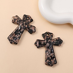 Black Gold Sand Handmade Lampwork Pendantss, Cross, Black, 60x48mm