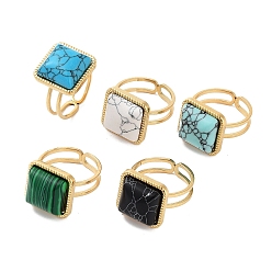 Смешанные камни Ионное покрытие (ip) 304 кольцо из нержавеющей стали, регулируемые кольца из смешанного камня из синтеза, квадратный, 15x15 мм, внутренний диаметр: регулируемый