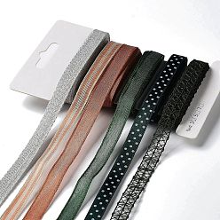 (52) Непрозрачная лаванда 18 ярдов 6 стилей полиэфирной ленты, для поделок своими руками, бантики для волос и украшение подарка, зеленая цветовая палитра, разноцветные, 3/8~1/2 дюйм (10~12 мм), около 3 ярдов / стиль