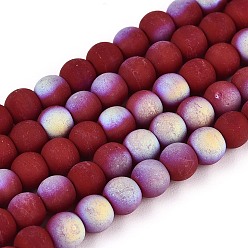 Темно-Красный Матовые непрозрачные стеклянные бусы пряди, круглые, с половиным покрытием, с покрытием AB цвета, темно-красный, 4~4.5 мм, отверстие : 0.6 мм, около 97~100 шт / нитка, 14.76~15.16 дюйм (37.5~38.5 см)
