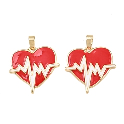 Красный Латунь эмаль подвески, сердце, реальный 18 k позолоченный, красные, 20x21x2 мм, отверстие : 5x2 мм