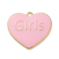 Сердце Подвески из эмали и сплава, золотые, слово девочки, сердце, 27x30x2.5 мм, отверстие : 2.5 мм