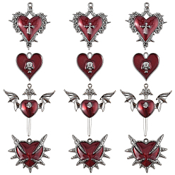 Черный Цвет Металла 24 шт. 4 стили сплав эмаль подвески в готическом стиле, шарма сердца, металлический черный , 21~37.5x19~36.5x2.5~2 мм, отверстие : 1.4~1.6 мм, 6 шт / стиль
