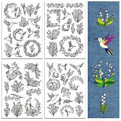Птица 4 листы 11.6x8.2 рисунки для вышивания дюймовыми палочками и стежками, водорастворимые стабилизаторы для вышивания нетканых материалов, колибри, 297x210 ттт