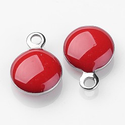 Red Stainless Steel Enamel Charms, Enamelled Sequins, Flat Round, Red, 11x8x3mm, Hole: 1mm