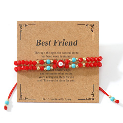 Glass Многослойные плетеные браслеты из бисера рондель ручной работы из стекла и синтетической бирюзы, эмалевые украшения от сглаза для мужчин и женщин, с открытки, внутренний диаметр: 11 дюйм (28 см)