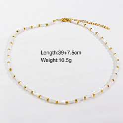 Раковина Ожерелья ручной работы из натурального жемчуга, камней и ракушек, ожерелье из нержавеющей стали ювелирные изделия для женщин, 15.35 дюйм (39 см)