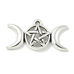 Античное Серебро Сплавочные подвески тибетского стиля, без свинца и без кадмия, плоский круг со звездой и мычанием, античное серебро, 15.5x29.5x4.5 мм, отверстие : 1.6 мм