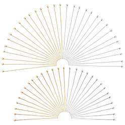 Real 24K Gold Plated & Stainless Steel Color 400Pcs 4 Styles 304 Stainless Steel Ball Head Pins, Real 24K Gold Plated & Stainless Steel Color, 50x0.6mm, 22 Gauge, Head: 1.8mm
